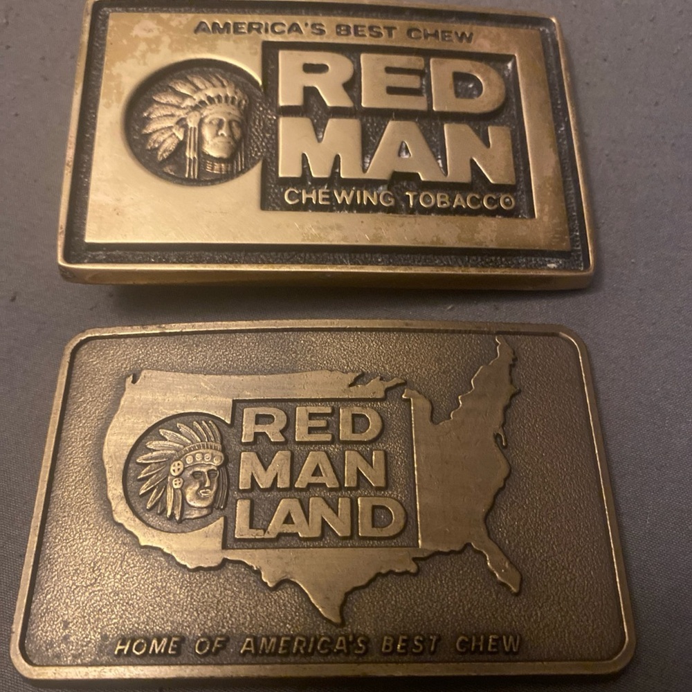 Vintage Red Man Chewing Tobacco Brass Belt Buckle